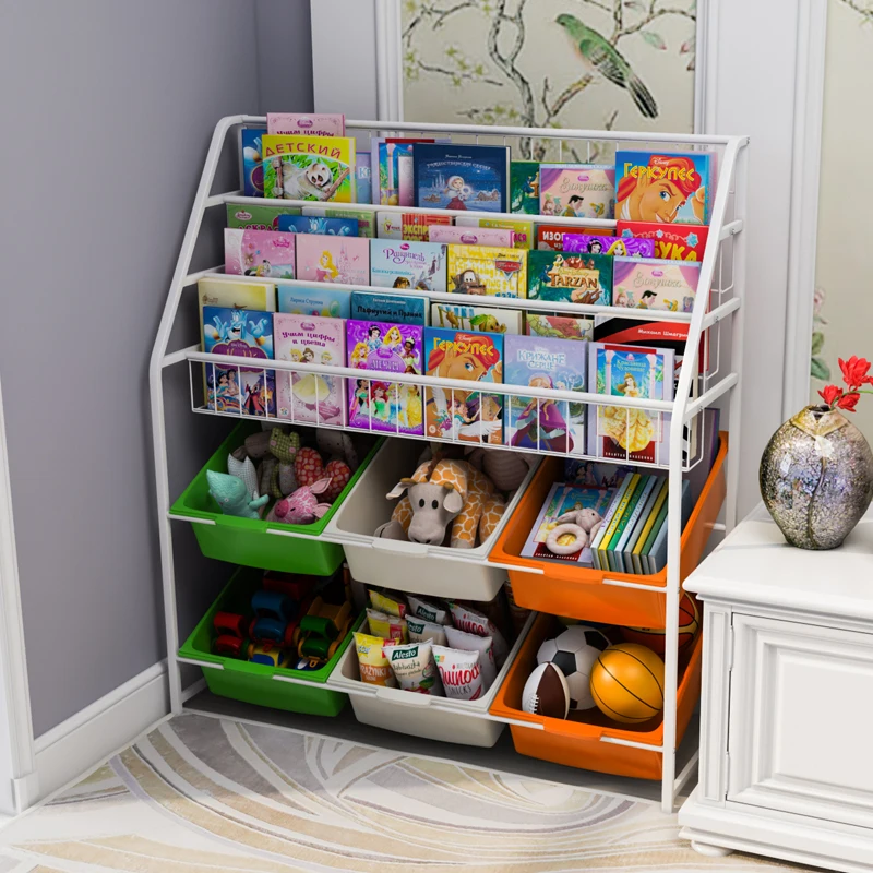 
Nordic style simple Children Kids Furniture Preschool iron Bookshelf Book Display Toy storage rack Toy rack 