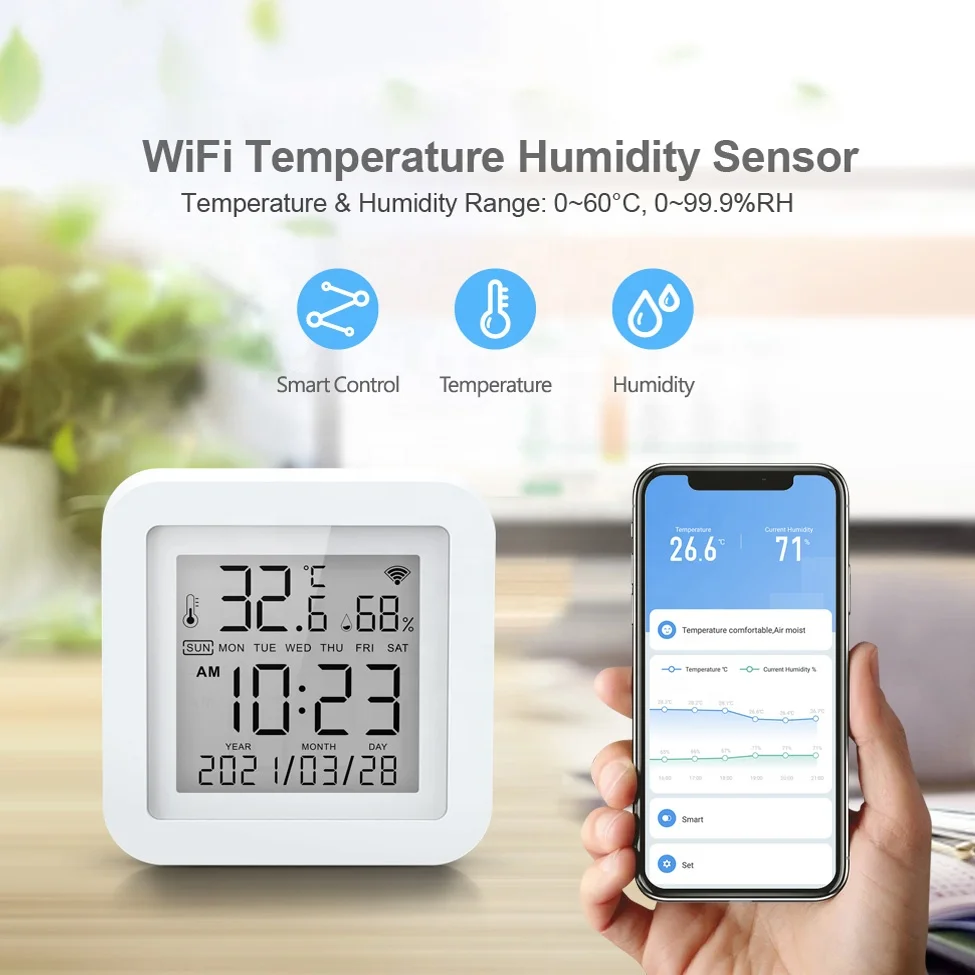 2022 Home Smart Wifi Temperature Humidity Sensor Work With Tuya Smart App Control Pst Th06 E 