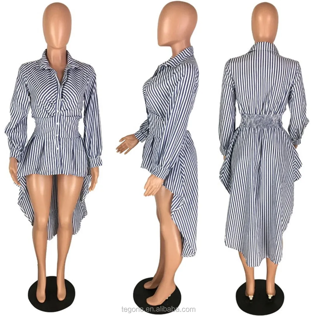 Wholesale hot sale new women's clothing blue white asymmetrical blouse skirt stripe irregular big swing petticoat skirt
