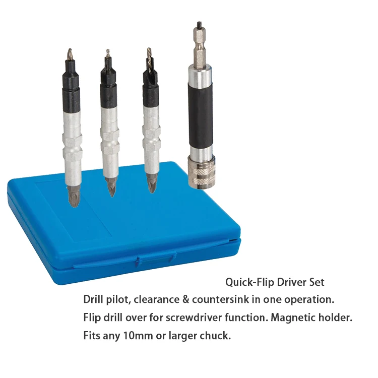 4Pcs Magnetic Quick Flip Driver Wood Countersink Drill Bits Screwdriver Bits Set in Double Blister