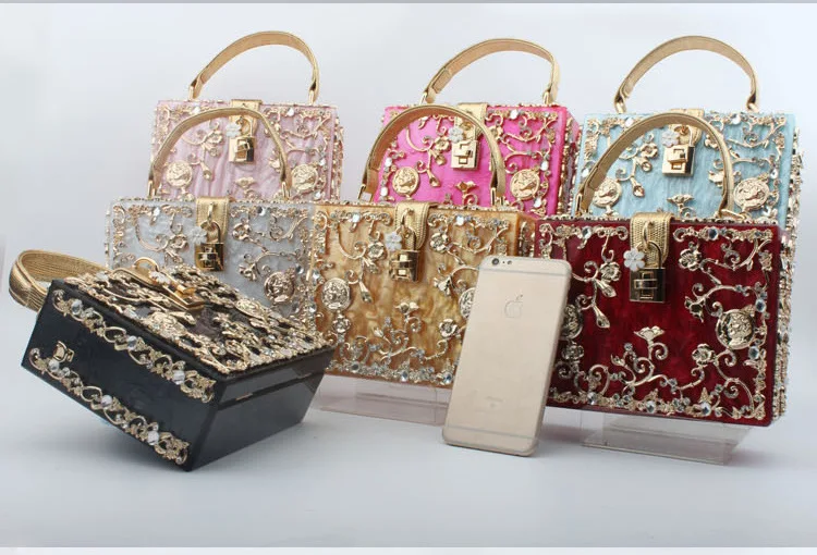 Wholesale new candy fashion female gold party crystal women party clutches wedding stones banquet luxury clutch evening bags