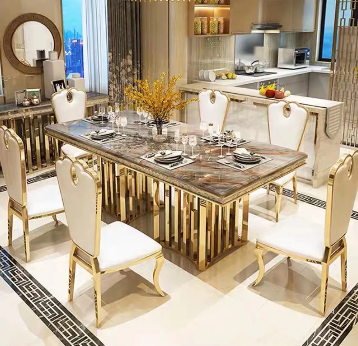 Luxury Dining Table Set Marble For 4 8 Chairs Marble Top Dining Table