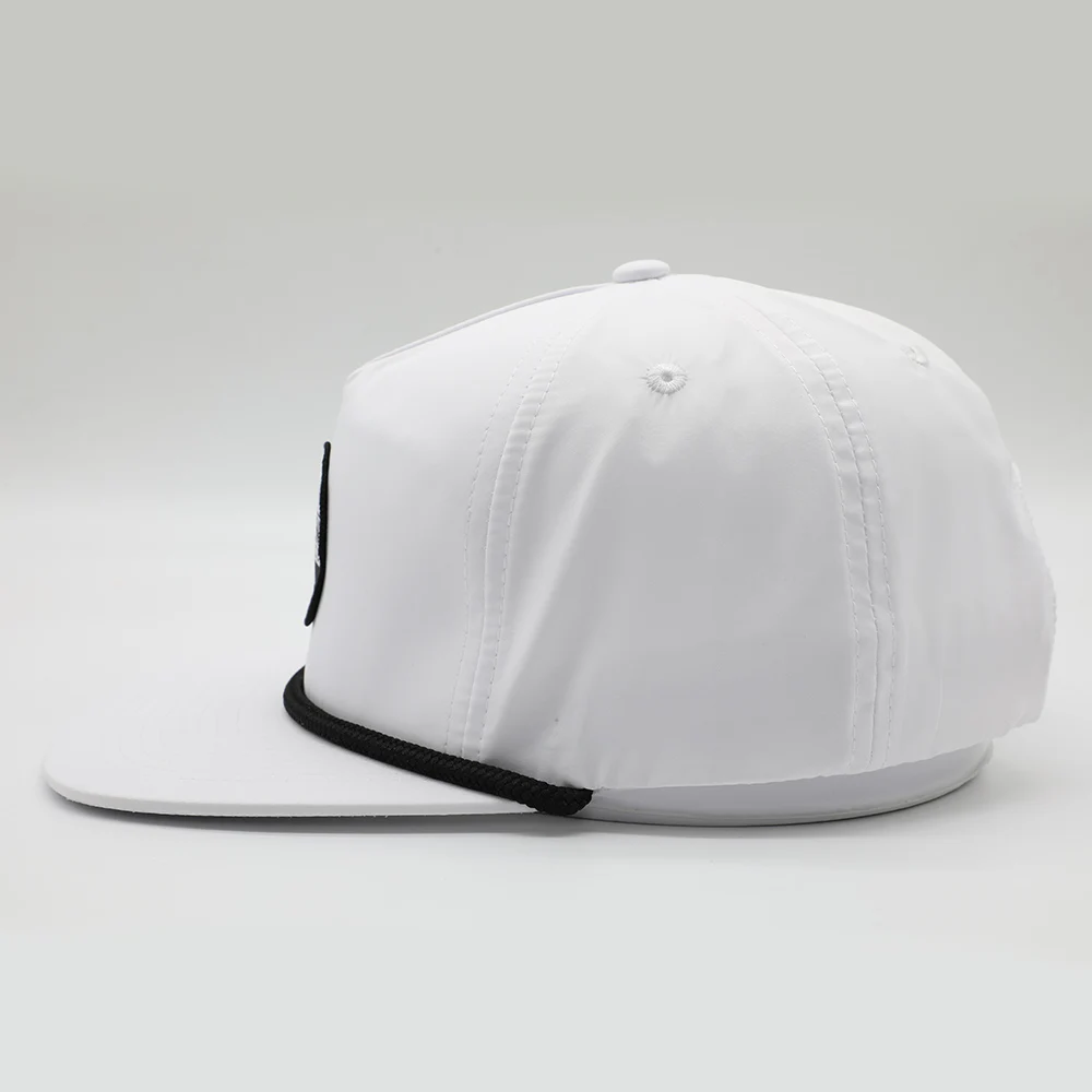 Custom 5 Panel Dry Fit Baseball Hat,Classic Nylon White Rope On Brim Hat,Unstructured Flat Bill