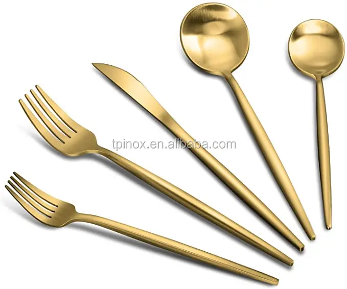 Gold Silverware Set 20 Piece Stainless Steel Matte Flatware Set Satin Kitchen Cutlery Set For Home Wedding Party Gift Buy 5 Piece Set Of Fine Household Knives And Forks Lightweight And Durable Dining Tool