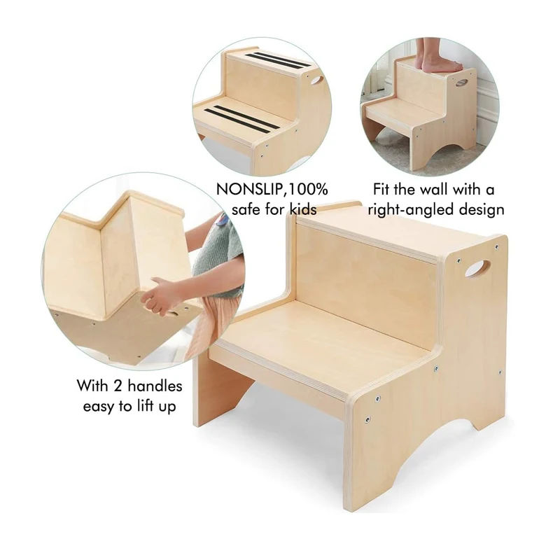 AMBIRD Wooden Step Stool, Two Step Stools Toddler 400 Lbs Capacity With