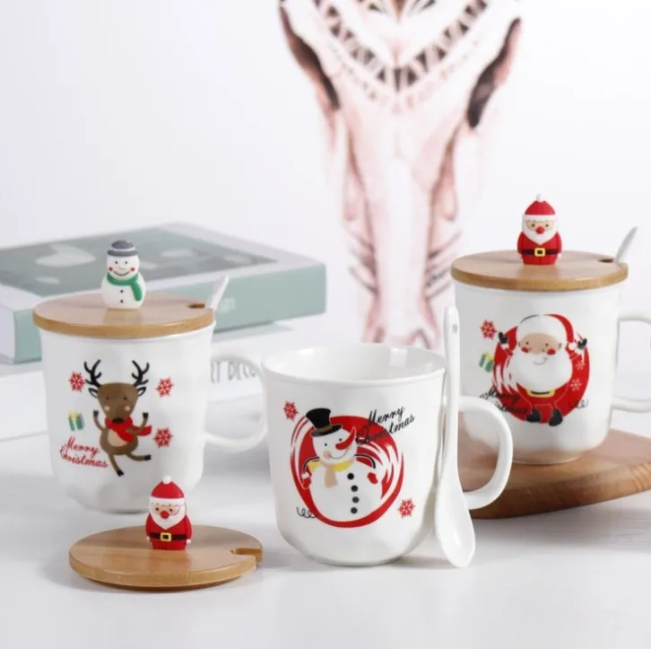 UCHOME New Christmas Ceramic Cup 3-D cartoon with lid spoon mug cup wholesale