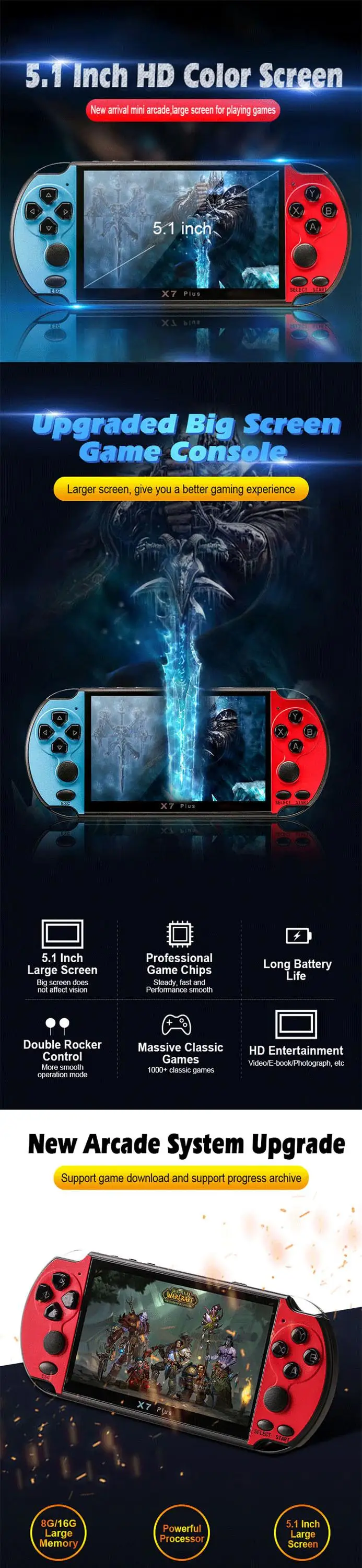CT821 Popular 5.1 large screen portables handheld retro game console