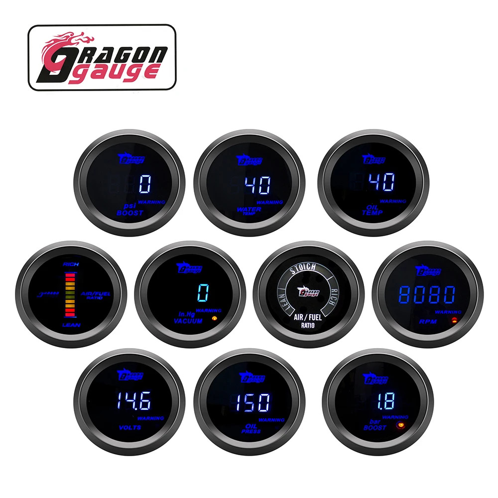 Dragon Gauge 2" 52mm Blue Led 09999 Revs Blue Led 09999 Rpm Digital Tachometer Rpm Meter For