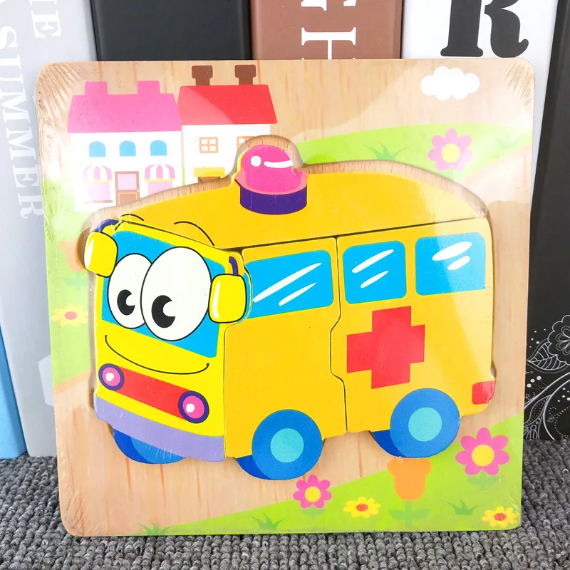 Free custom Kids Wooden 3D Puzzle Jigsaw Toys For Children Cartoon Animal Vehicle Wood toddler Puzzles details