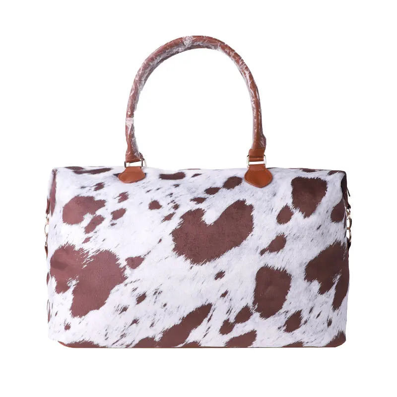 

Free Shipping Brown Cow Women Weekender Travel Bag Lady Large Canvas Duffel Tote Bag Monogram Overnight Bag For Girl, Serape&leopard,leopard,rainbow,sunflower,etc.