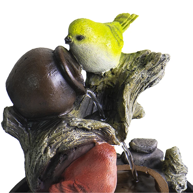 Two Bird Decorative Indoor Desktop Polyresin Water Fountain With Light Lampara Good Price Fuente