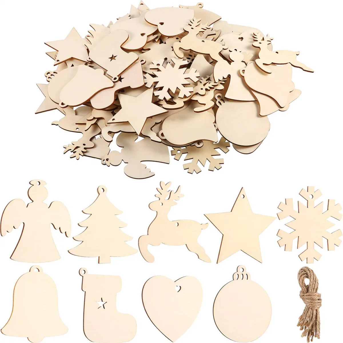 16 Styles Wood Christmas Ornaments for DIY Wood Crafts Christmas Decoration