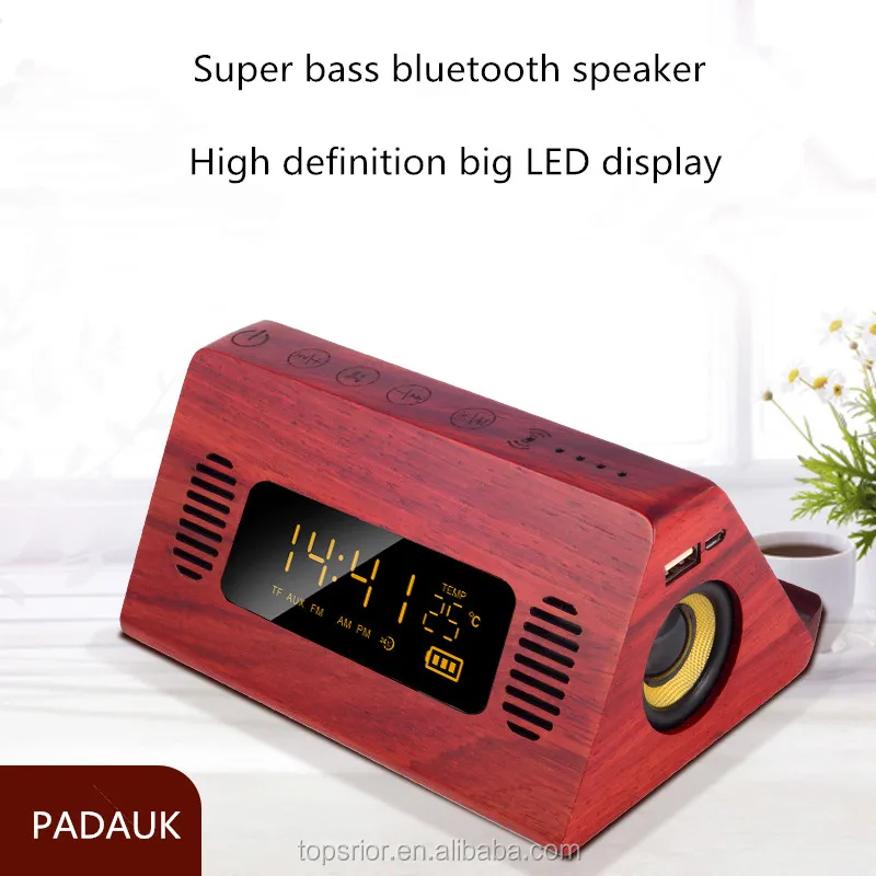 2019 new design power bank version wooden bluetooths speaker with alarm clock, wireless charger and LED TEMP display function - ANKUX.COM
