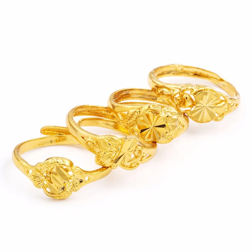10 Pcs/lot Dubai Wedding Ring For Women Ramadan Middle East Gold Color