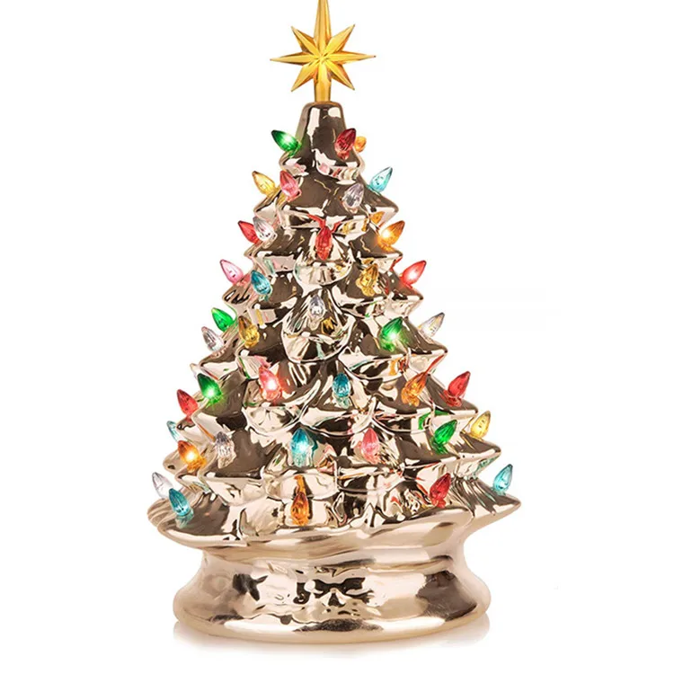 color ceramic Ceramic Christmas Tree Pre-lit Winter Tree Decor with Multicolor Lights  Mini Decorated Christmas Tree