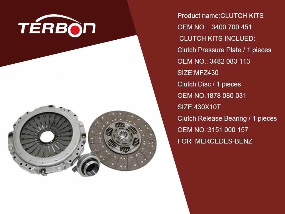 3400 700 451 Terbon Truck Parts Clutch Assembly 430MM Clutch Disc Kits 3482 083 113