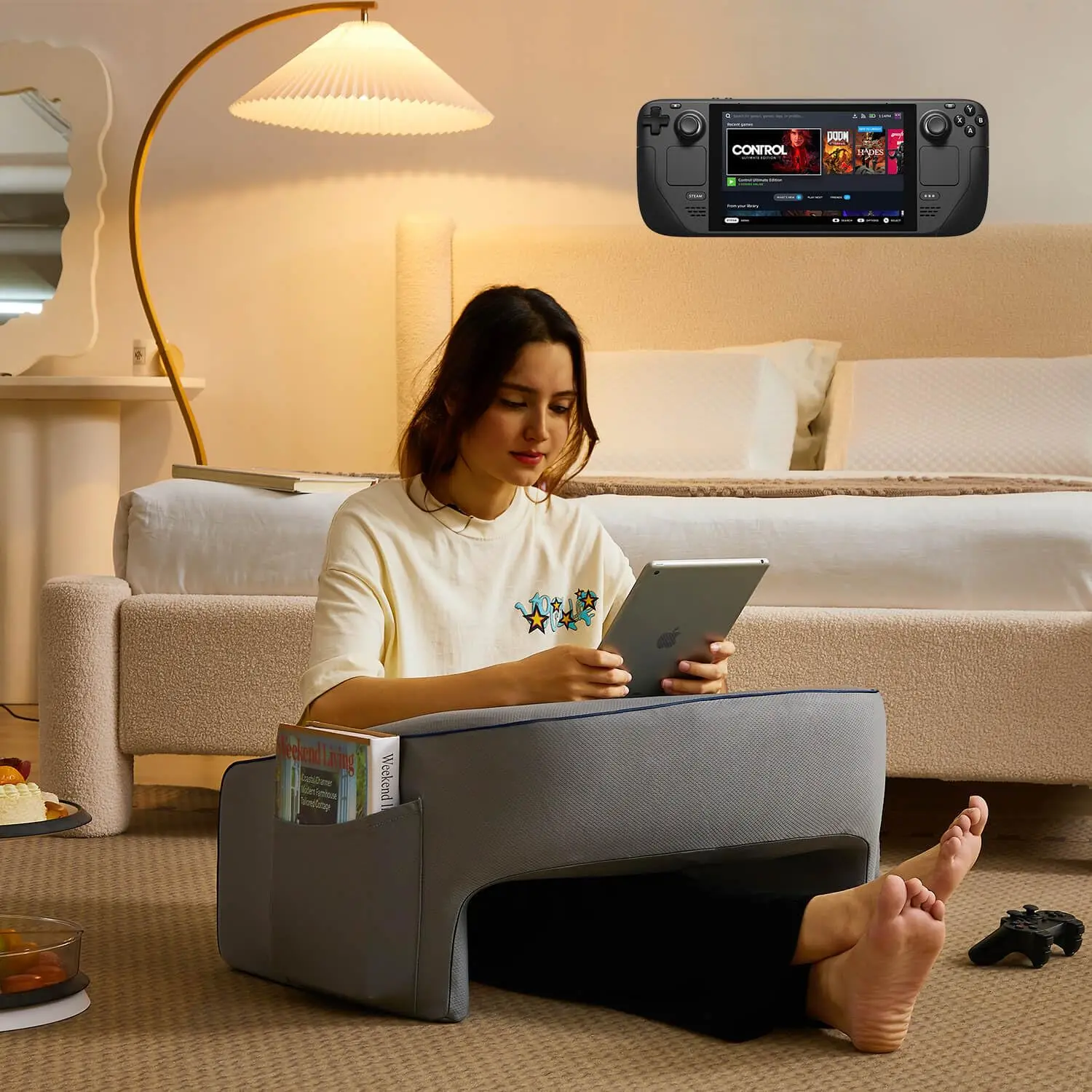 Reading Pillow For Gaming Large Husband Pillow With Arms Memory Foam