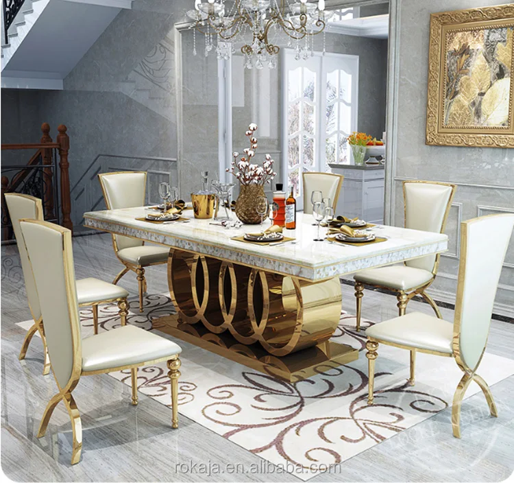 Luxury Italiandinner Table New Design 6 8 Seater Marble Top Stainless