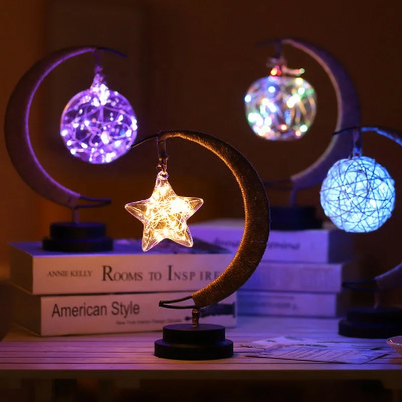 New arrival 3 Dimensional Moon Star shape indoor bedroom colorful illusion led night lights