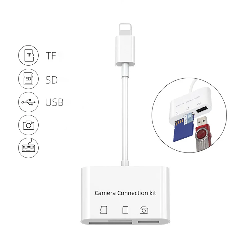 Multi Function 3 in 1 Card Reader for iPhone with Charging USB Port SD TF Card Reader Camera Connection Kit Support IOS 13 - ANKUX.COM