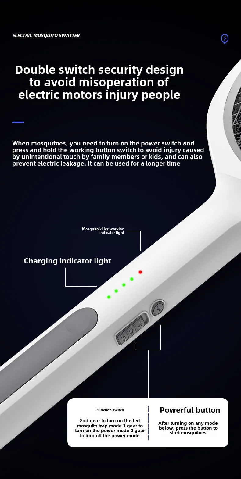 Three-in-One Household Electric Mosquito Killer Lamp Silent Swatter with Effective Physical Repellent Rechargeable