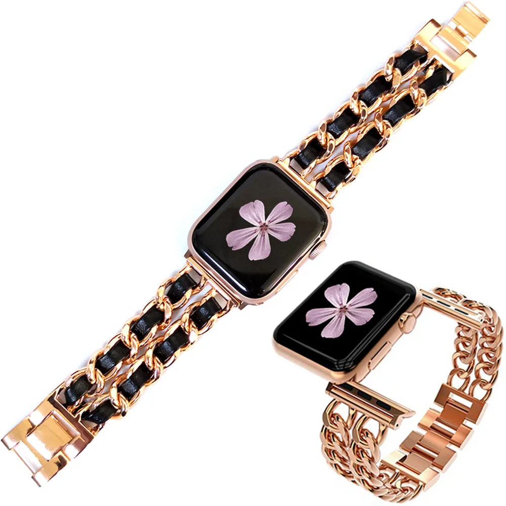 21 New Strap For Apple Watch Band With Women Apply To I Watch 1 2 3 4 5 Metal Chain With Leather Bracelet Buy For Apple Watch Charms Band Designer Watch Band Band Watch Smart Product On