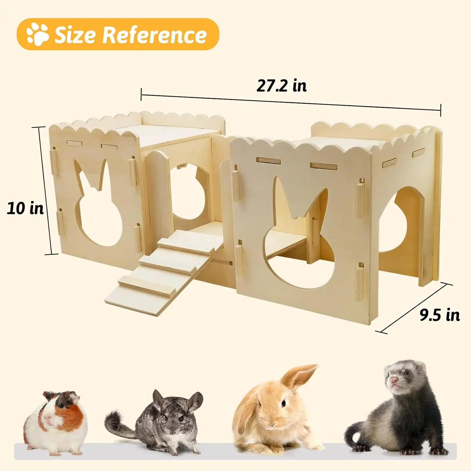 Large Wooden Bunny Castle With Detachable Hideout Tunnel And Bridge ...