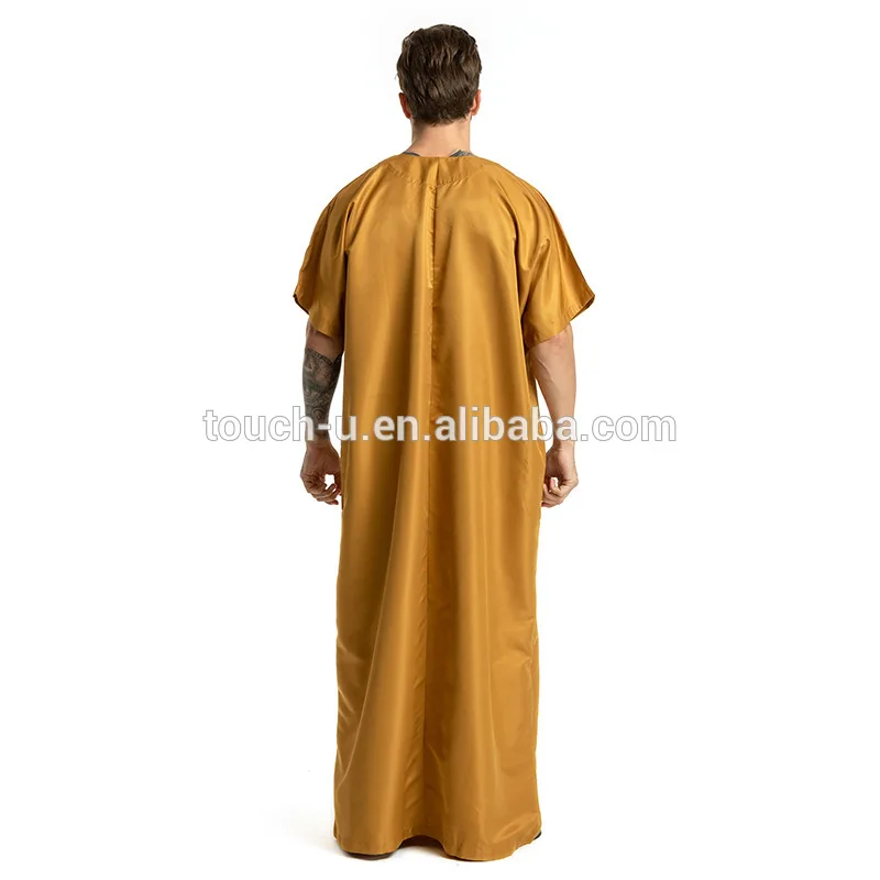Men  Kaftan Jilbab Arbric Jubba Muslin Short Sleeves Clothes Abaya Thobe