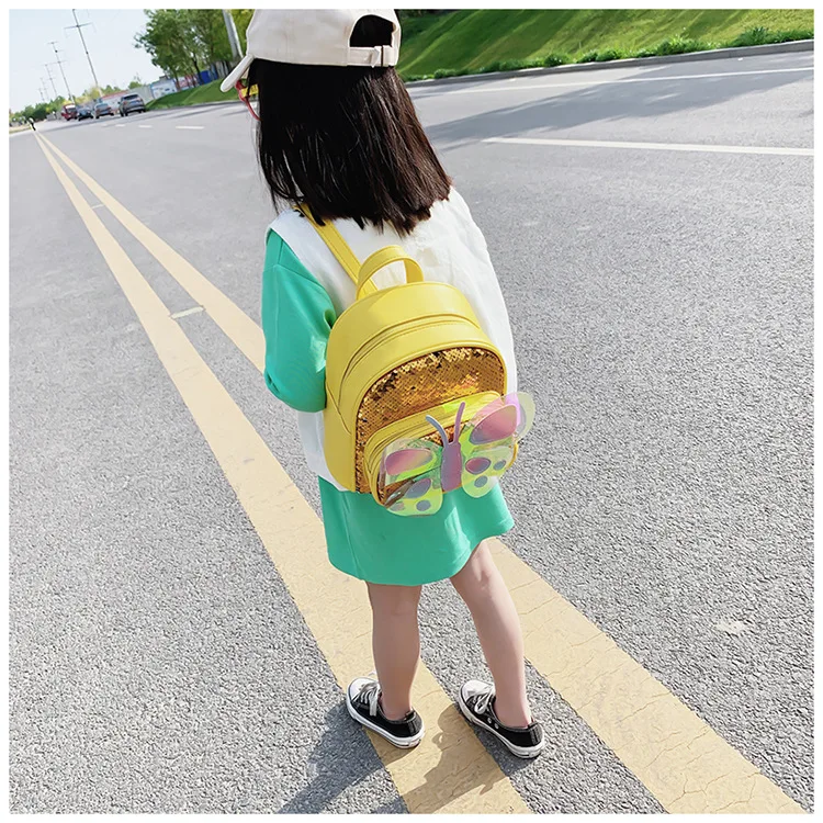 Creative Design Colorful Glitter Little Girls School Backpacks with Wings