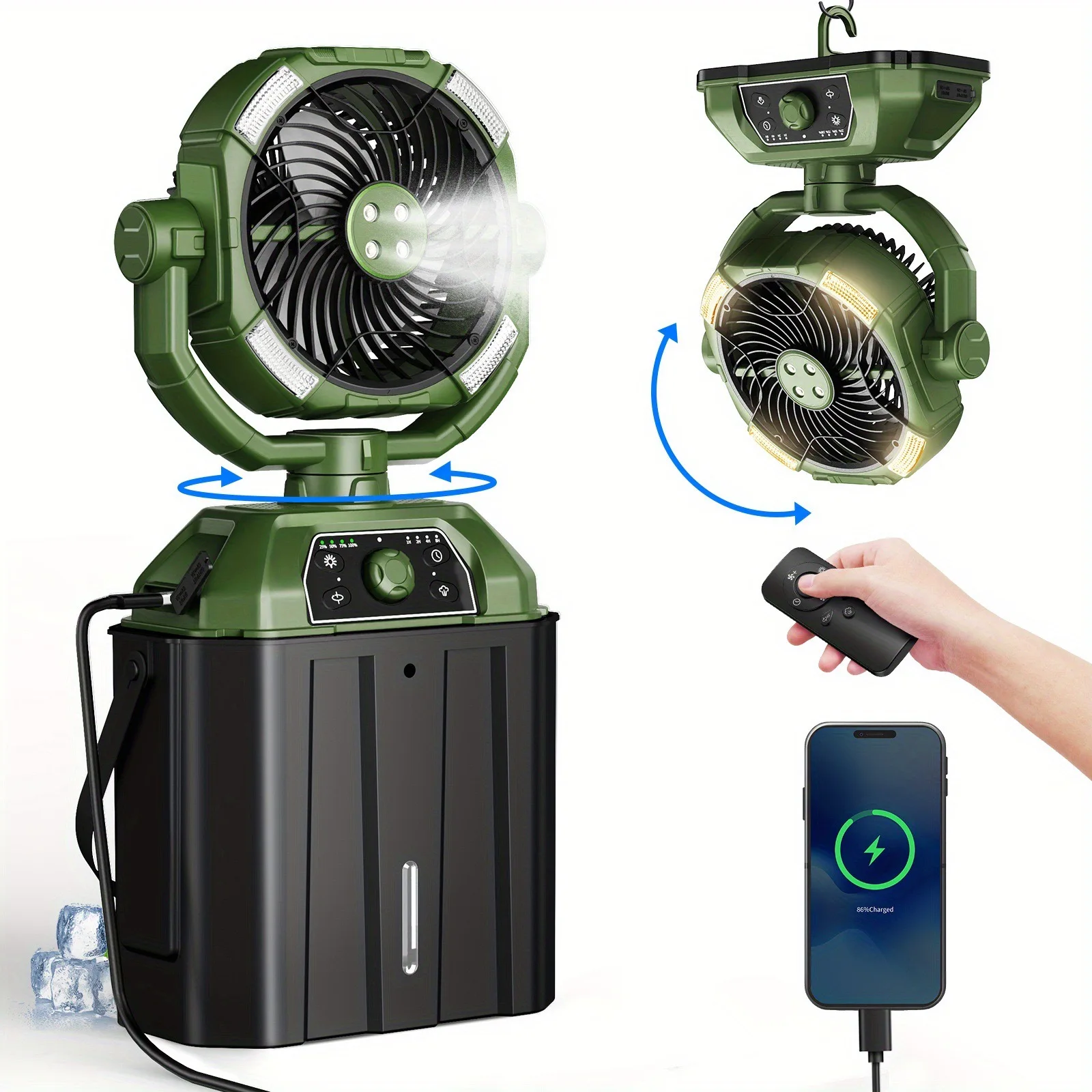 Water Mist Camping Fan, Portable, 20000mAh, Brushless - detail 2