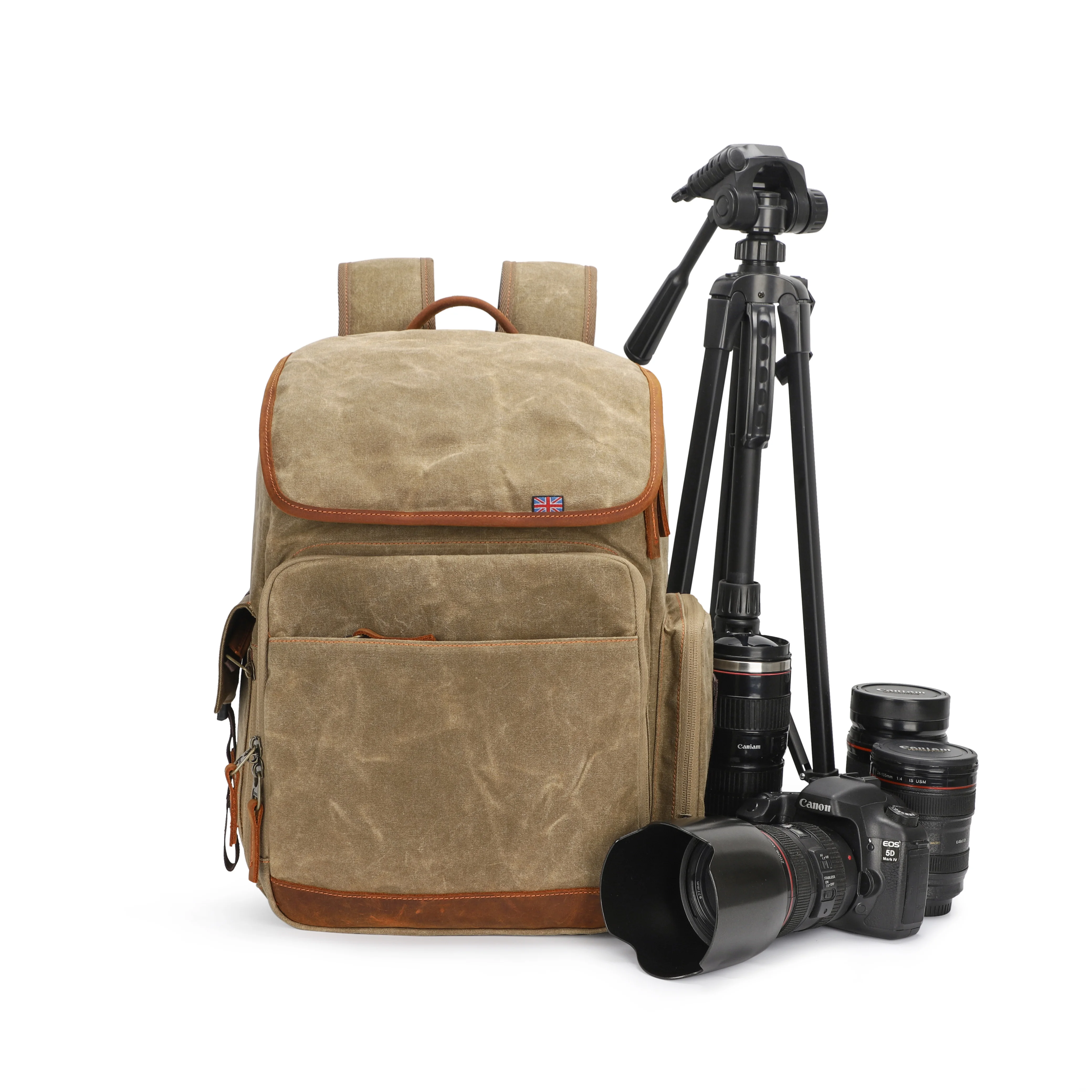 
Retro stylish waterproof canvas shoulder dslr laptop digital camera backpack bag with tripod layer 