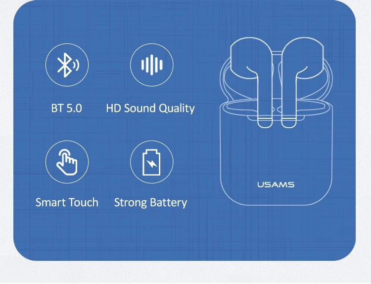 USAMS Amazon Promotional Wholesale Cheapest In-ear Wireless Music TWS Bluetooth Earphones Headphone - ANKUX.COM