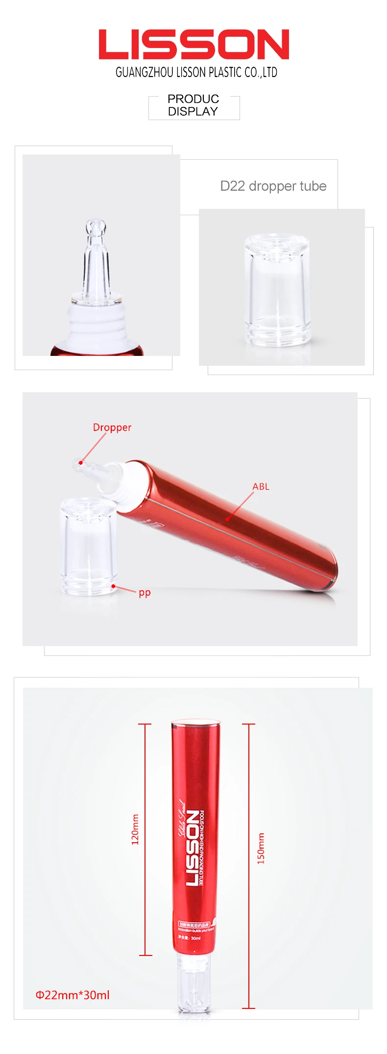 Factory 10- 25ml Plastic Cosmetic Eye Cream Tube with Clear Dropper Applicator