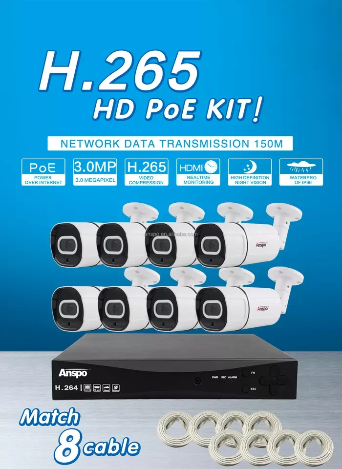Anspo 3MP AI Face Recognition Camera Set H.265 8CH IP POE NVR Kit P2P ...