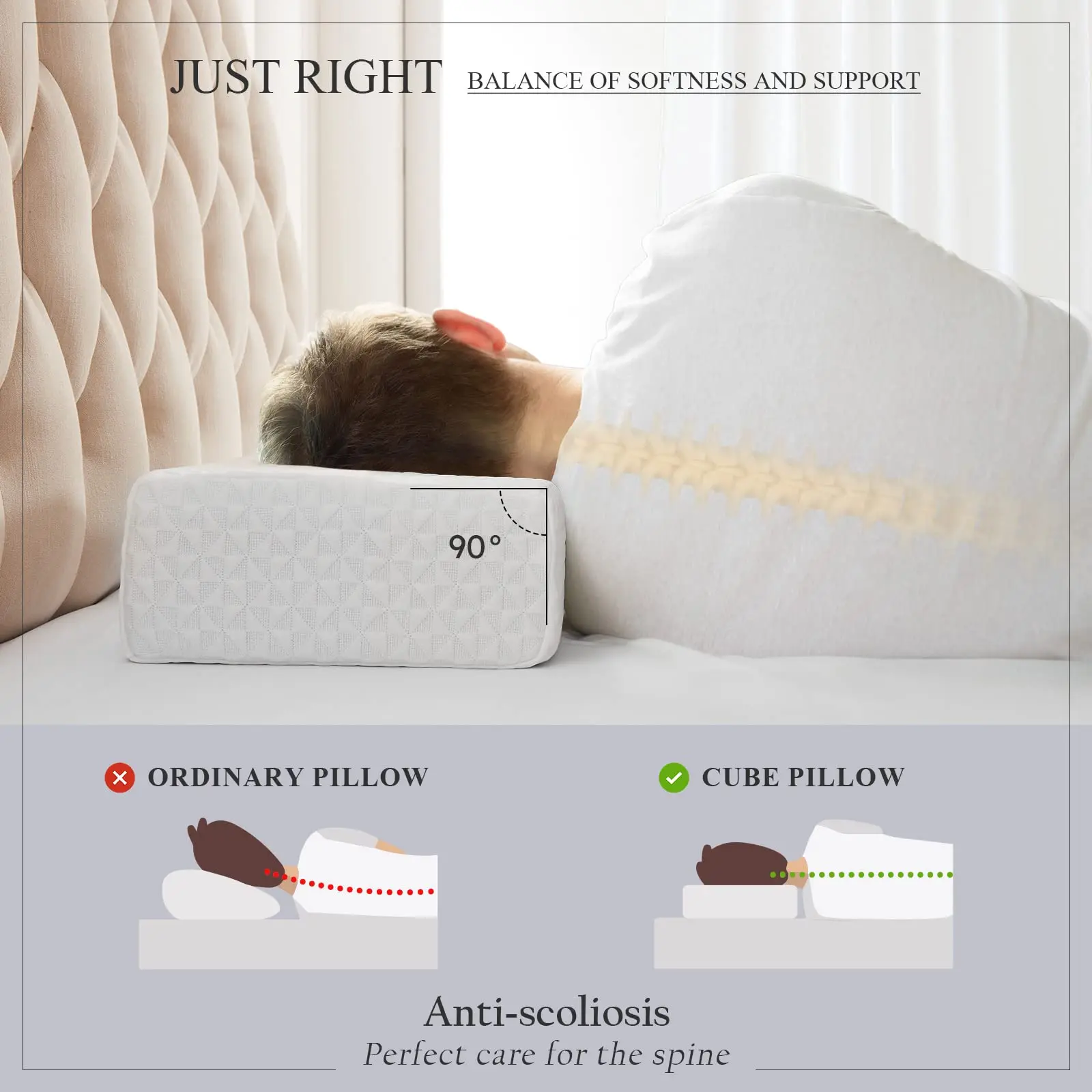 Cooling Cube Pillow Side Sleeper Pillow For Neck And Shoulder Pain