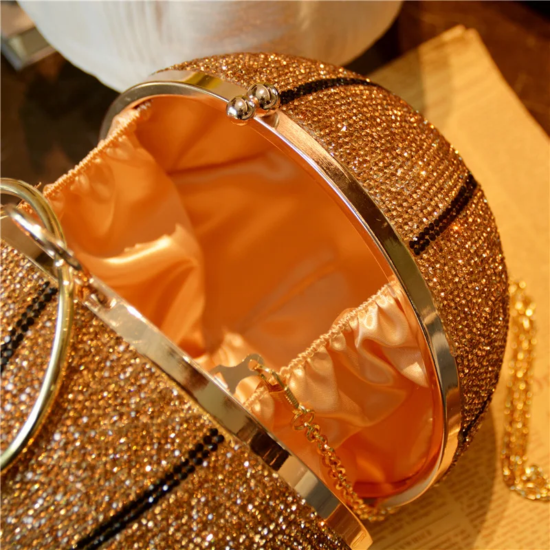New Style Personalized Rubber Diamond Ball Diagonal Handbag Rhinestone Basketball Dinner Bag