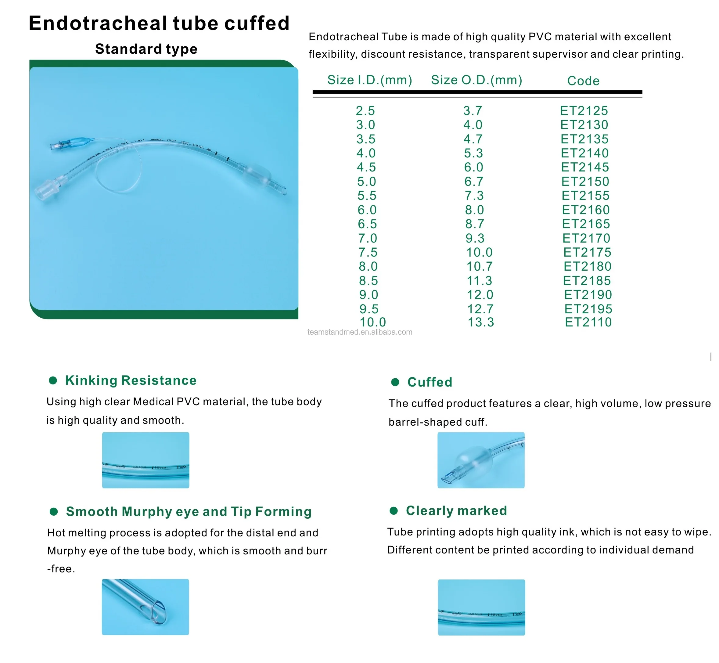 Manufacture Medical Consumable Disposable Reinforced Cuffed Endotracheal Tube