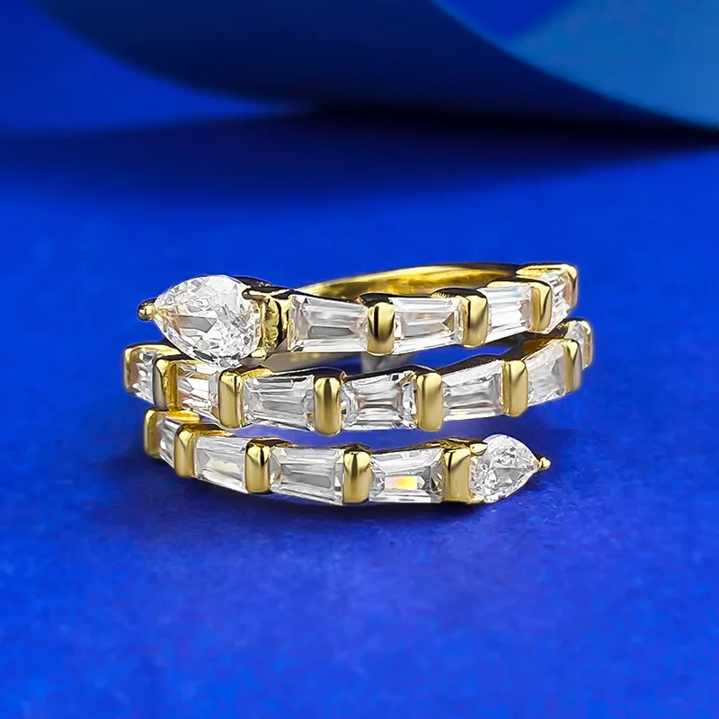 S925 Silver Snake-Shape Ring with Lab Diamond and Pearl Gold Plated Religious Trendy Jewelry for Women for Engagement