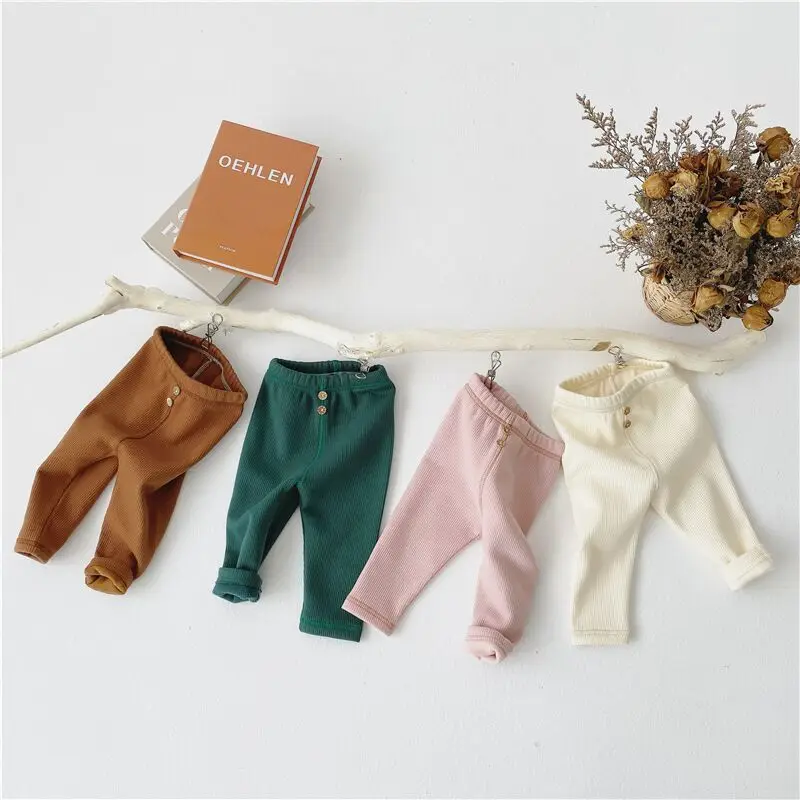 
Wholesale winter thicker rib cotton leggings solid colour baby stretch pants 