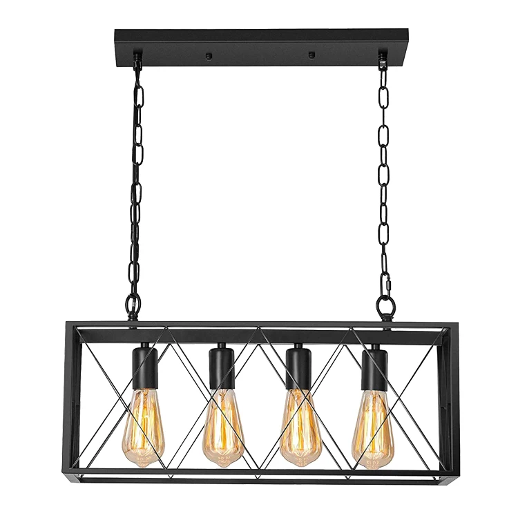 Retro Retractable Hanging Lighting Restaurant Pendant Lamp Rectangle Art Deco Chandeliers