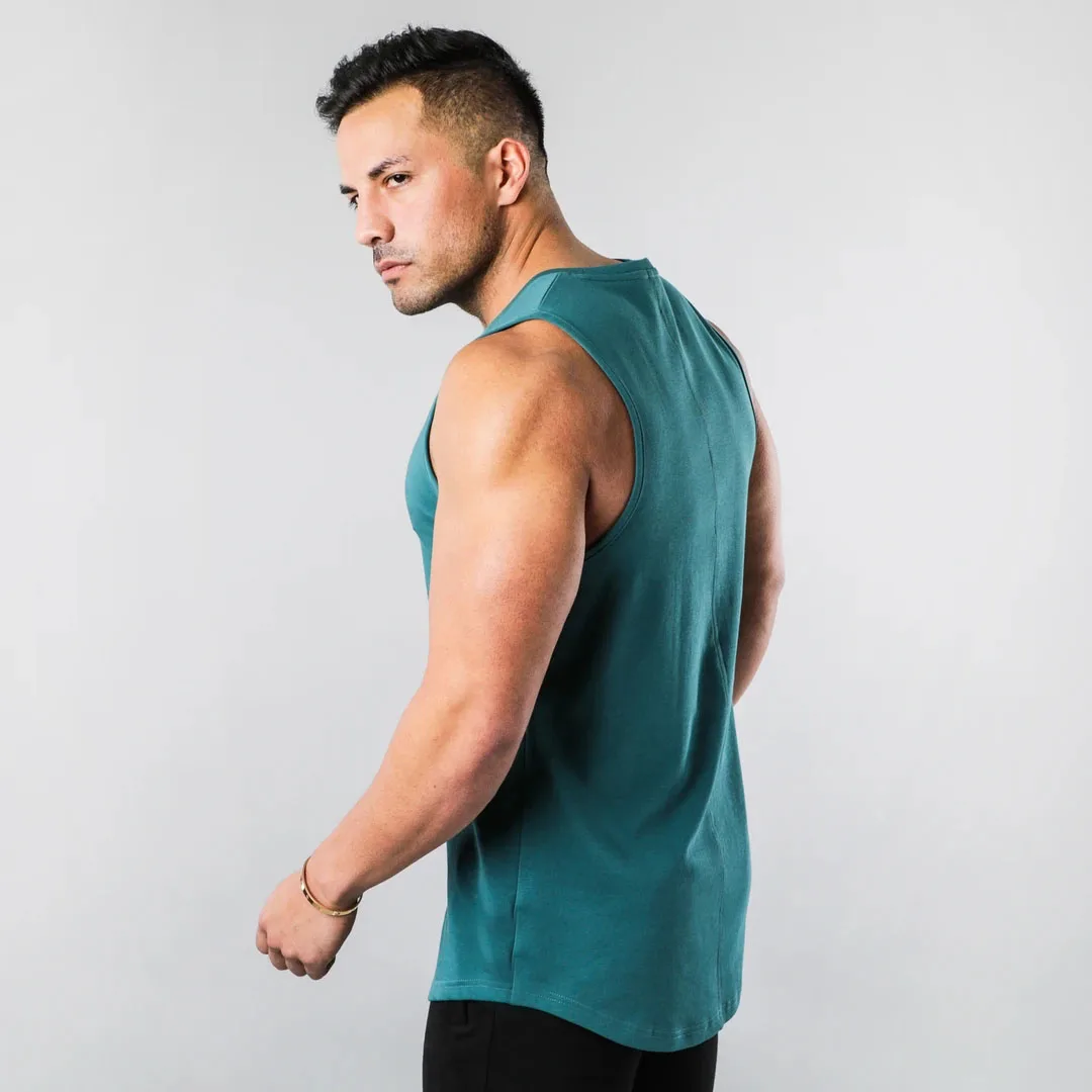94% Cotton 6% Elastane Gym Tank Top Men Performance Cutoff Shirt Raw Cut Scoop Bottom Sleeveless 