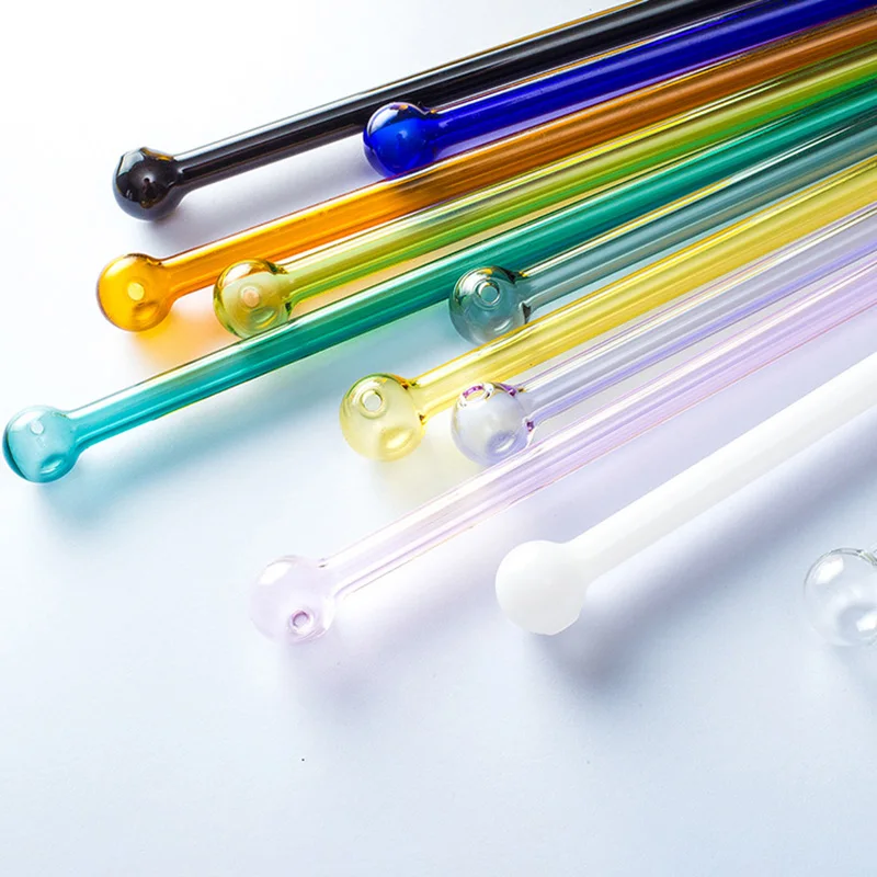 reusable clear glass stirring straw rod with colored head use