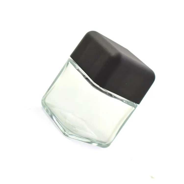 square glass jar with black child resistant lid glass jar