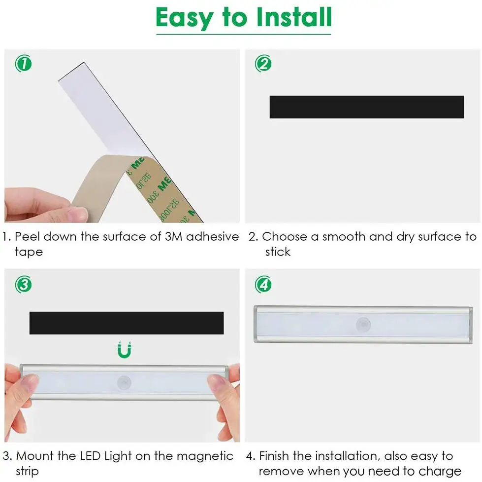 Usb Charging 30 Led Remote Control PIR Motion Sensor Wireless Under Cabinet Closet Cupboard Shelf Night Lights