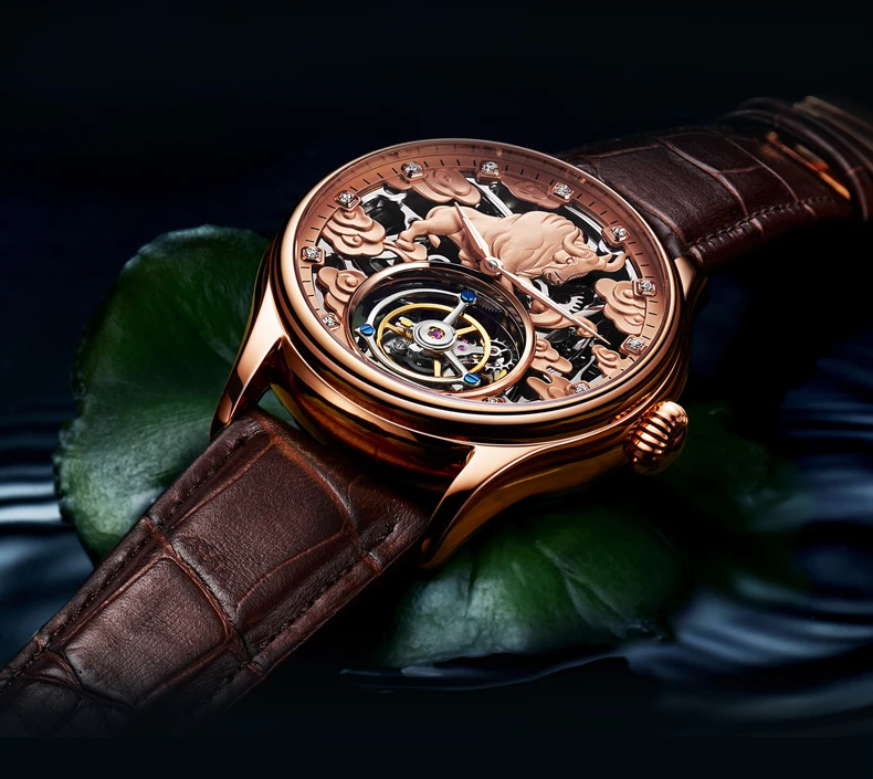 奢华真骨架陀飞轮手表男装十二生肖牛钟表齿轮展示机械运动手表 产品