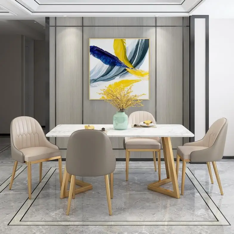 Nordic light luxury marble dining table household small apartment dining table for 4 people hotel iron dining table and chair