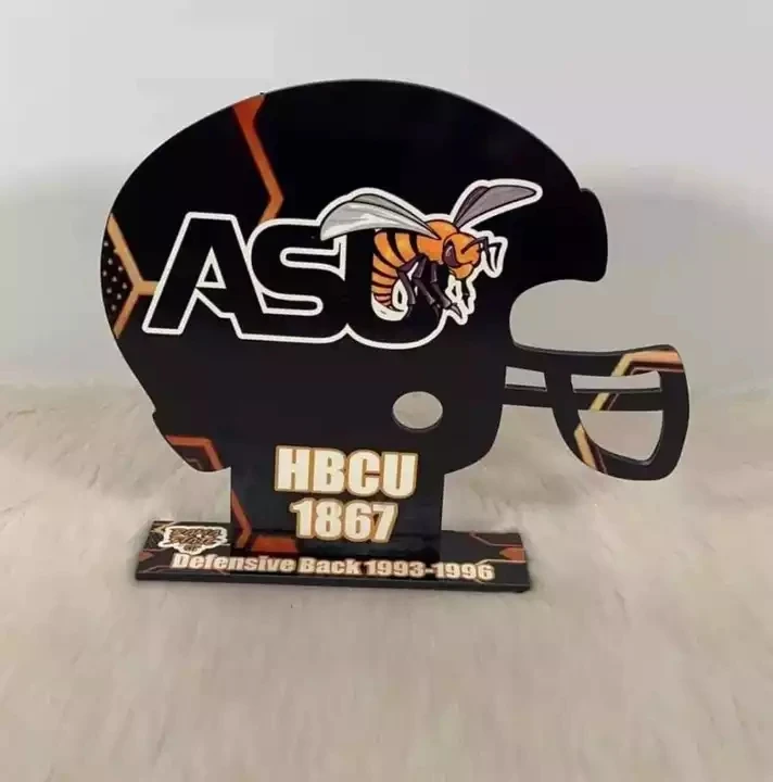 Customs Mdf Football Helmet Stand Blank Sublimation Wooden Football Helmet Photo Plaque Buy