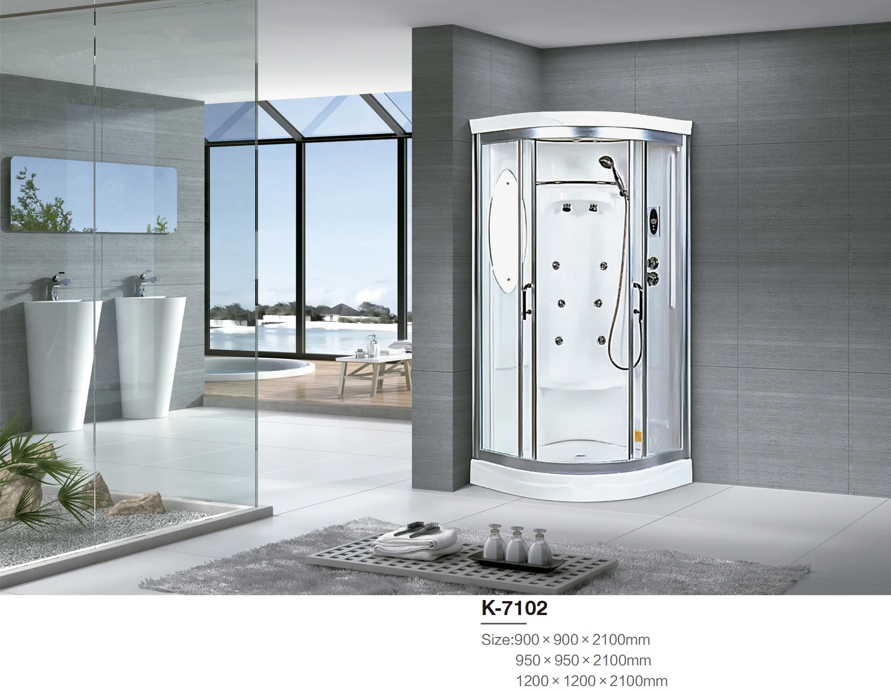 White whirlpool acrylic massage soaking jet shower steam room K7102