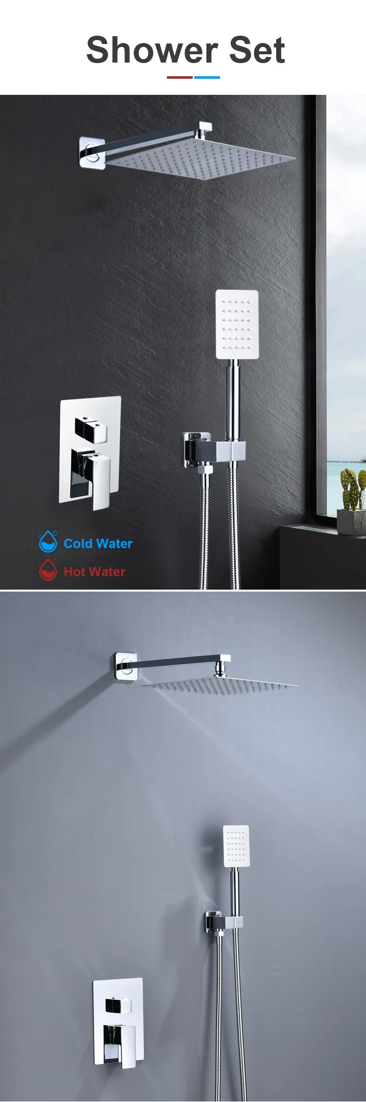 Wall Mount Rainfall Shower Faucet Set Chrome Bathroom Waterfall System bathroom shower faucet Concealed shower set