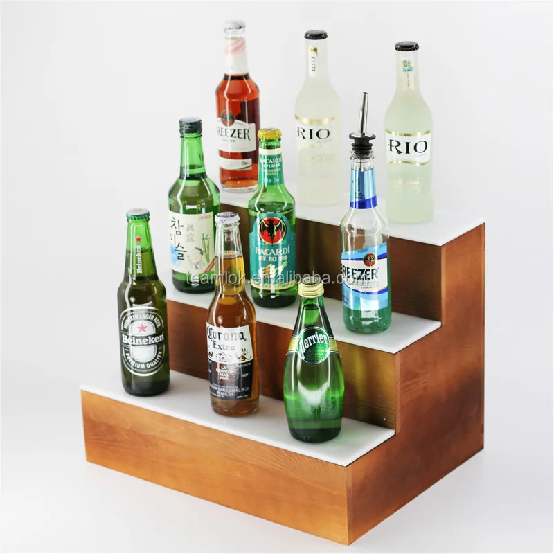 3 Tier Wooden Liquor Display Shelf 16" 24" 3tier Led Home Bar Liquor